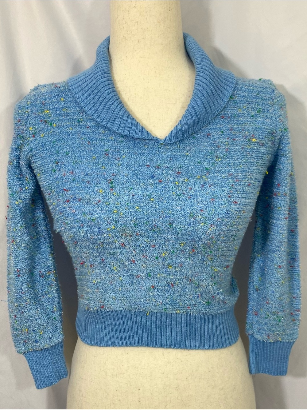 Girls Vintage 80’s Jayco Blue Speckled  Cowl Neck Sweater Size 12 Large